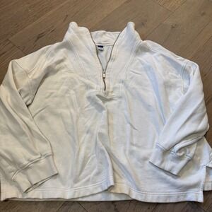 Old Navy Womens XL White Quarter Zip Pullover Sweatshirt Relaxed Fit Fleece